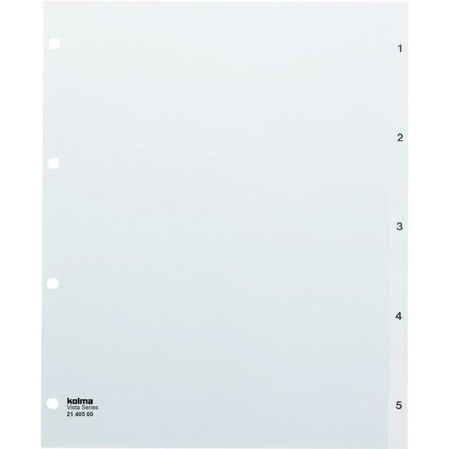 Kolma Vista XL Register – Vollformat überbreit, 5-teilig, PP, transparent, vorgedruckt, für A4 hoch überbreit