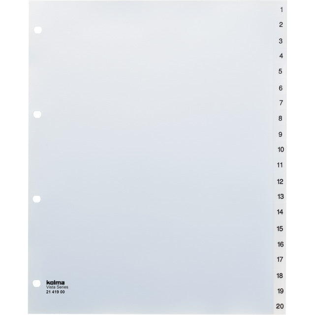 Kolma Vista XL Register – 20-teilig, PP, transparent, vorgedruckt, für Zeigebuchtaschen