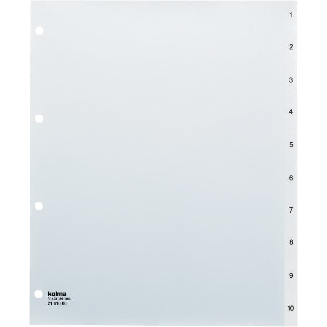 Kolma Vista XL Register – Vollformat, 10-teilig, PP, transparent, vorgedruckt, 4-fach, für A4 überbreit