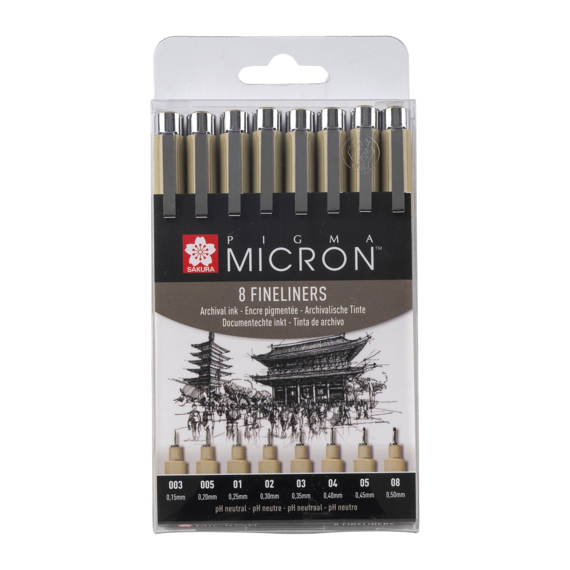 Sakura Pigma Micron Fineliner – 8er-Set – Schwarz – Wasserfest