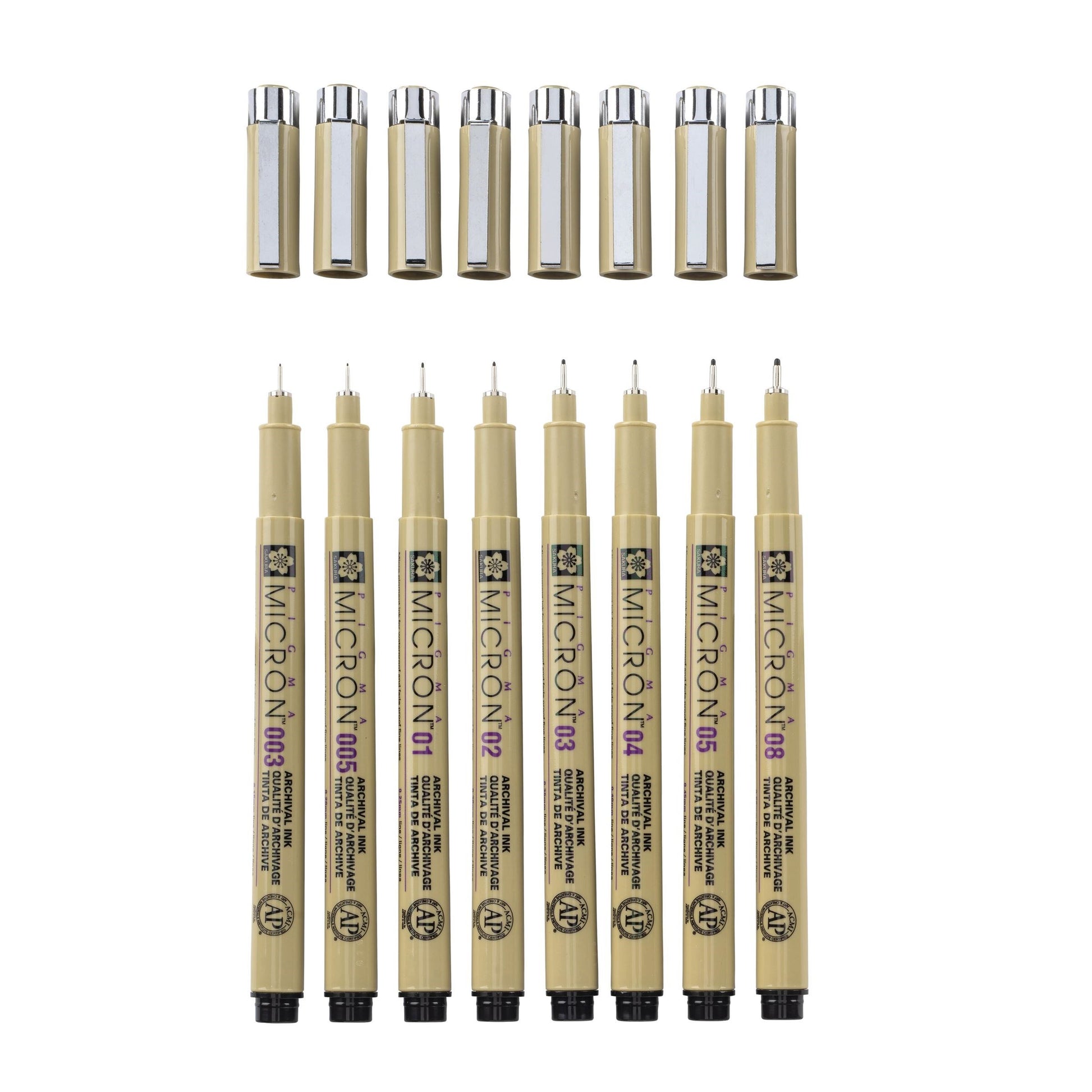 Sakura Pigma Micron Fineliner – 8er-Set – Schwarz – Wasserfest