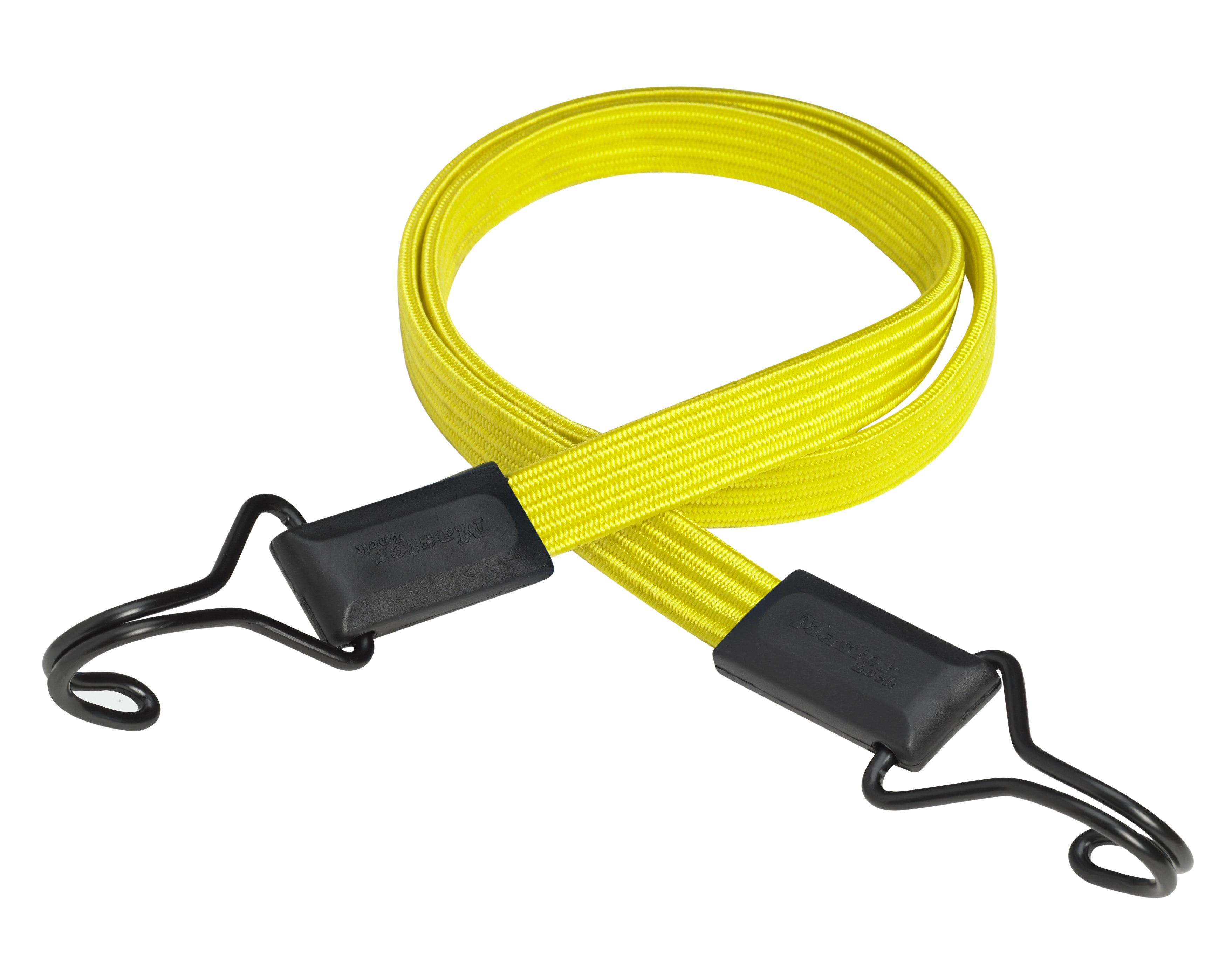 MASTER LOCK Masterlock – Gummi-Spannseil 1 m × 18 mm, Zurrkraft 40 kg, Gummi, Gelb, flach mit Doppelhaken, für Auto