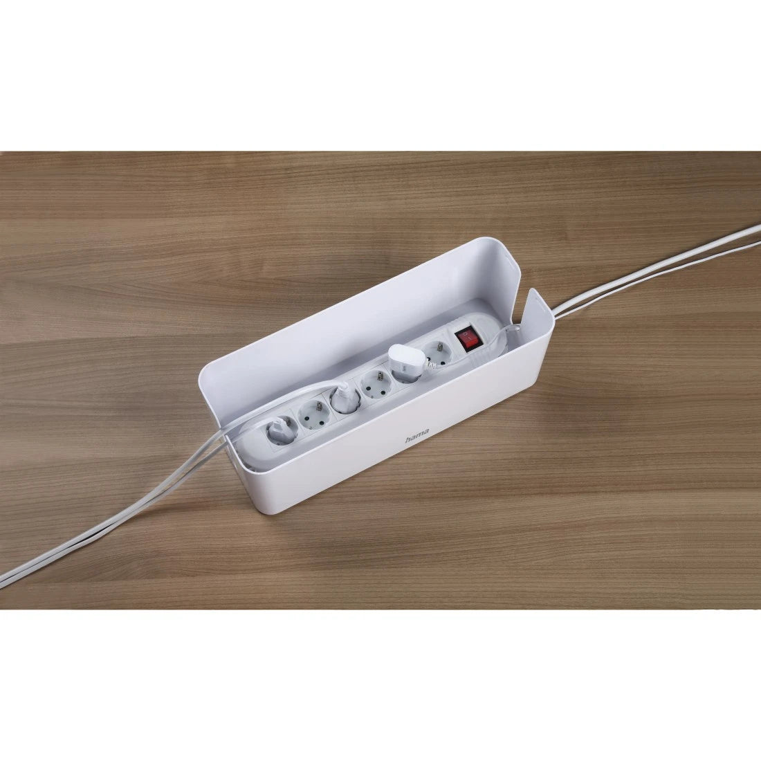 Hama Kabelbox – 406 × 156 mm, Kunststoff, Weiss, zuschneidbar, für Kabel bis Ø 20 mm