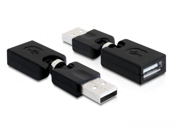 DeLOCK USB-Adapter USB-A auf USB-A – USB 2.0 (480 Mbit/s) – Rotationsadapter, Abgewinkelt – Schwarz