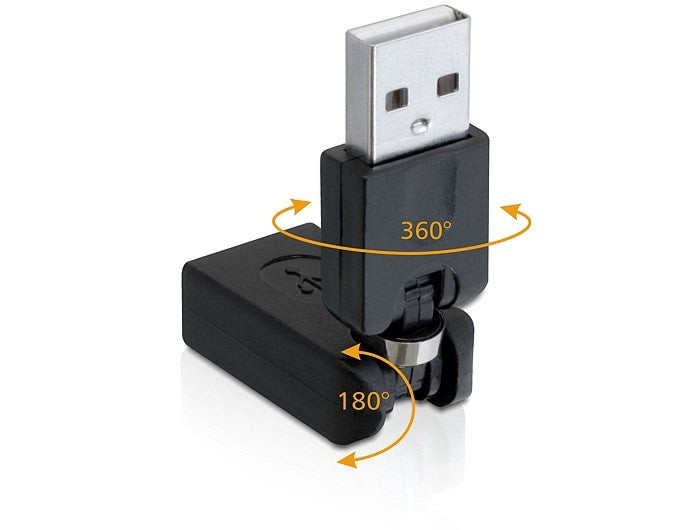 DeLOCK USB-Adapter USB-A auf USB-A – USB 2.0 (480 Mbit/s) – Rotationsadapter, Abgewinkelt – Schwarz
