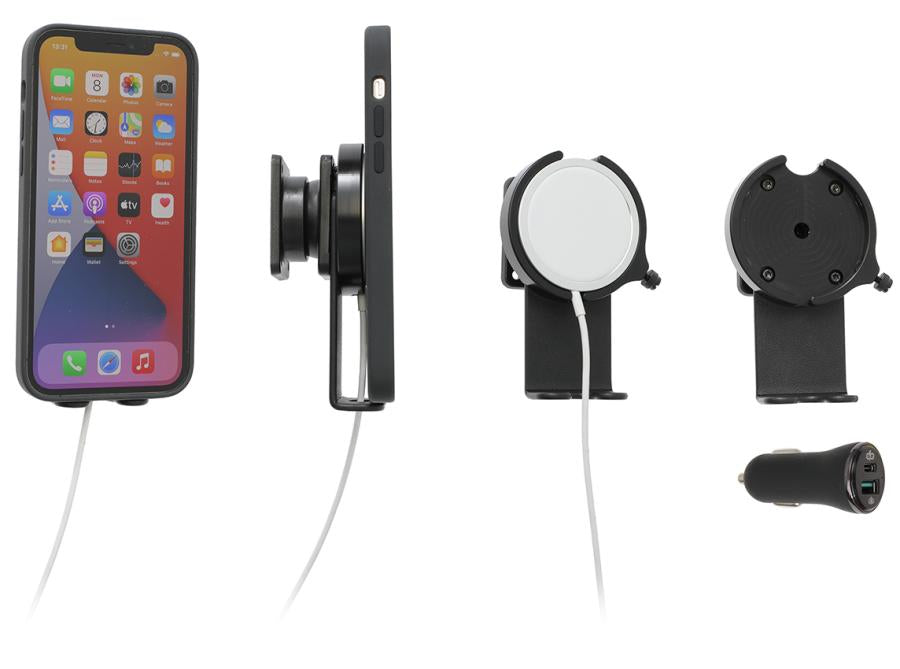 Brodit Auto-Halterung, Schraubbefestigung, 360° drehbar, neigbar 0–17° – für iPhone 12–13 – Schwarz