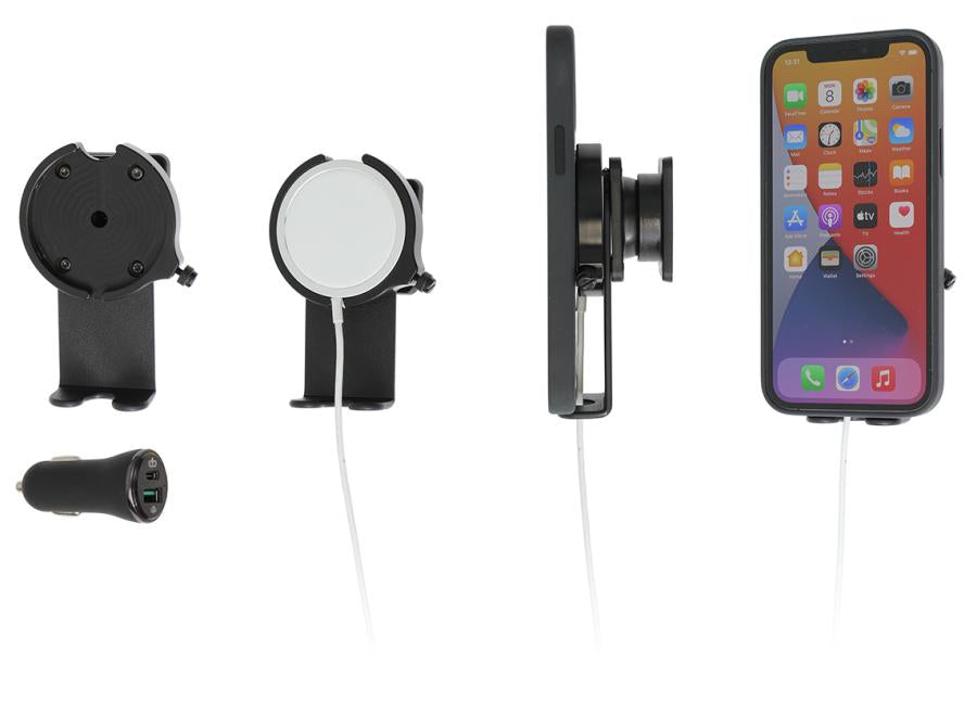 Brodit Auto-Halterung, Schraubbefestigung, 360° drehbar, neigbar 0–17° – für iPhone 12–13 – Schwarz