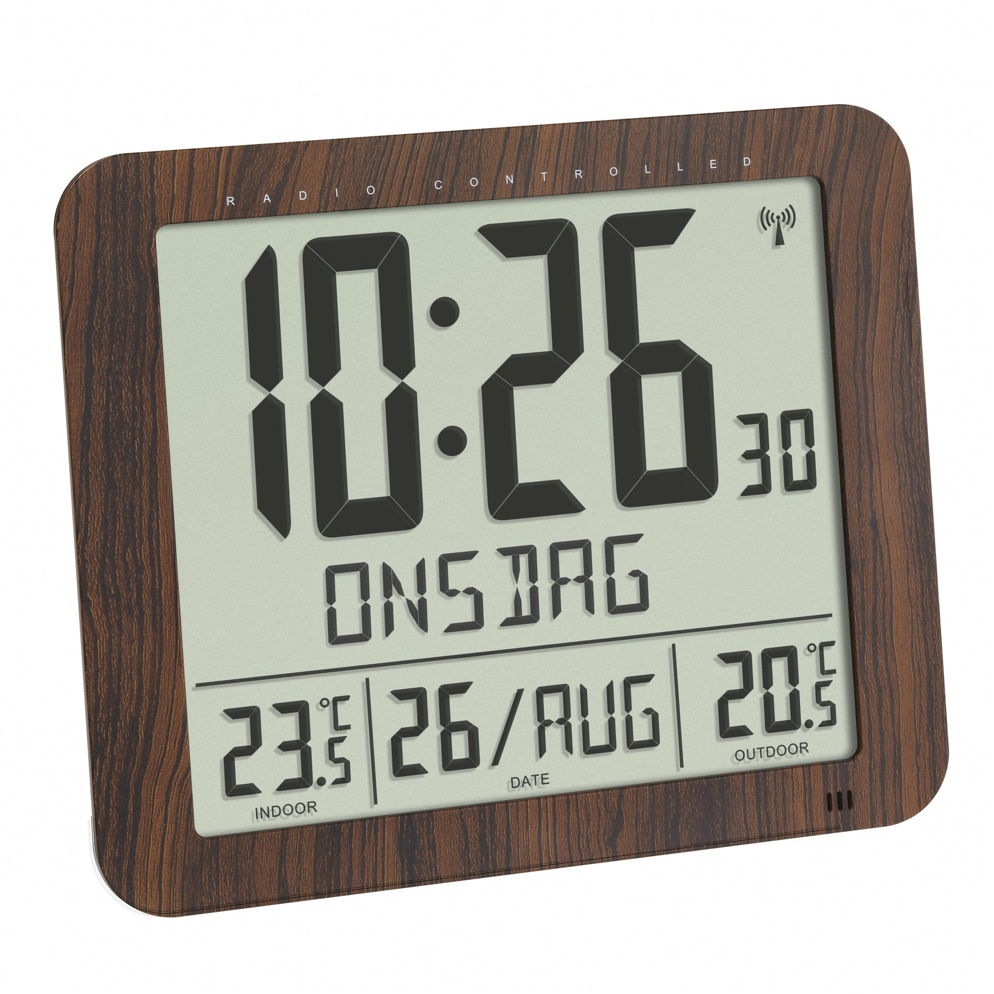 TFA-Dostmann TFA Dostmann Digitalwecker – Funk, Schlummerfunktion, Thermometer, lautlos, 24,8 × 20,6 × 7,3 cm, Braun