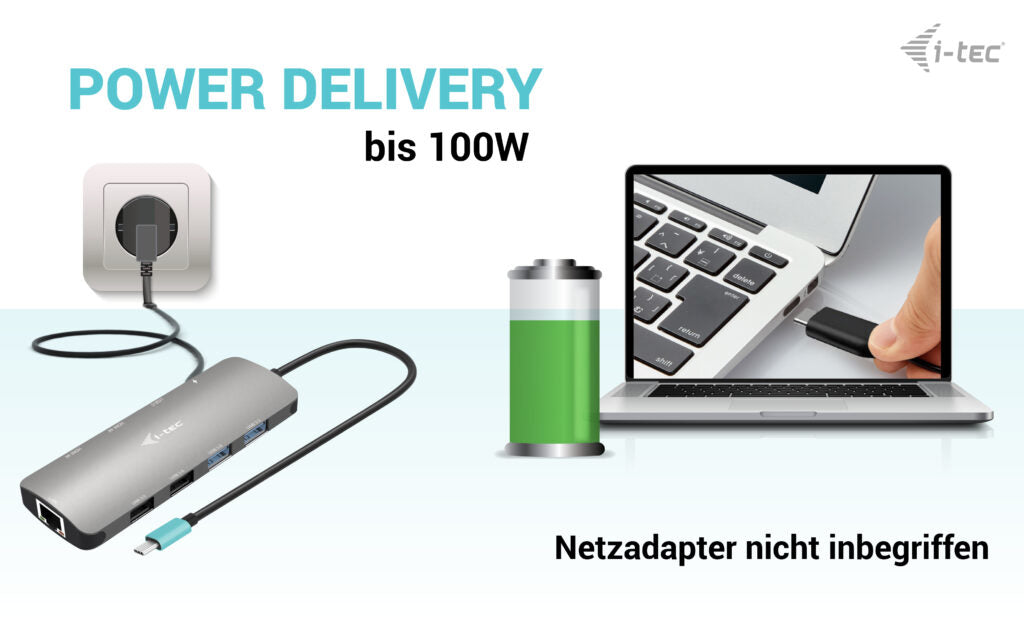 i-tec Metal Nano Dockingstation – USB-C, 2× HDMI, 4× USB-A, 100 W PD, GbE, für Windows/Mac/ChromeOS