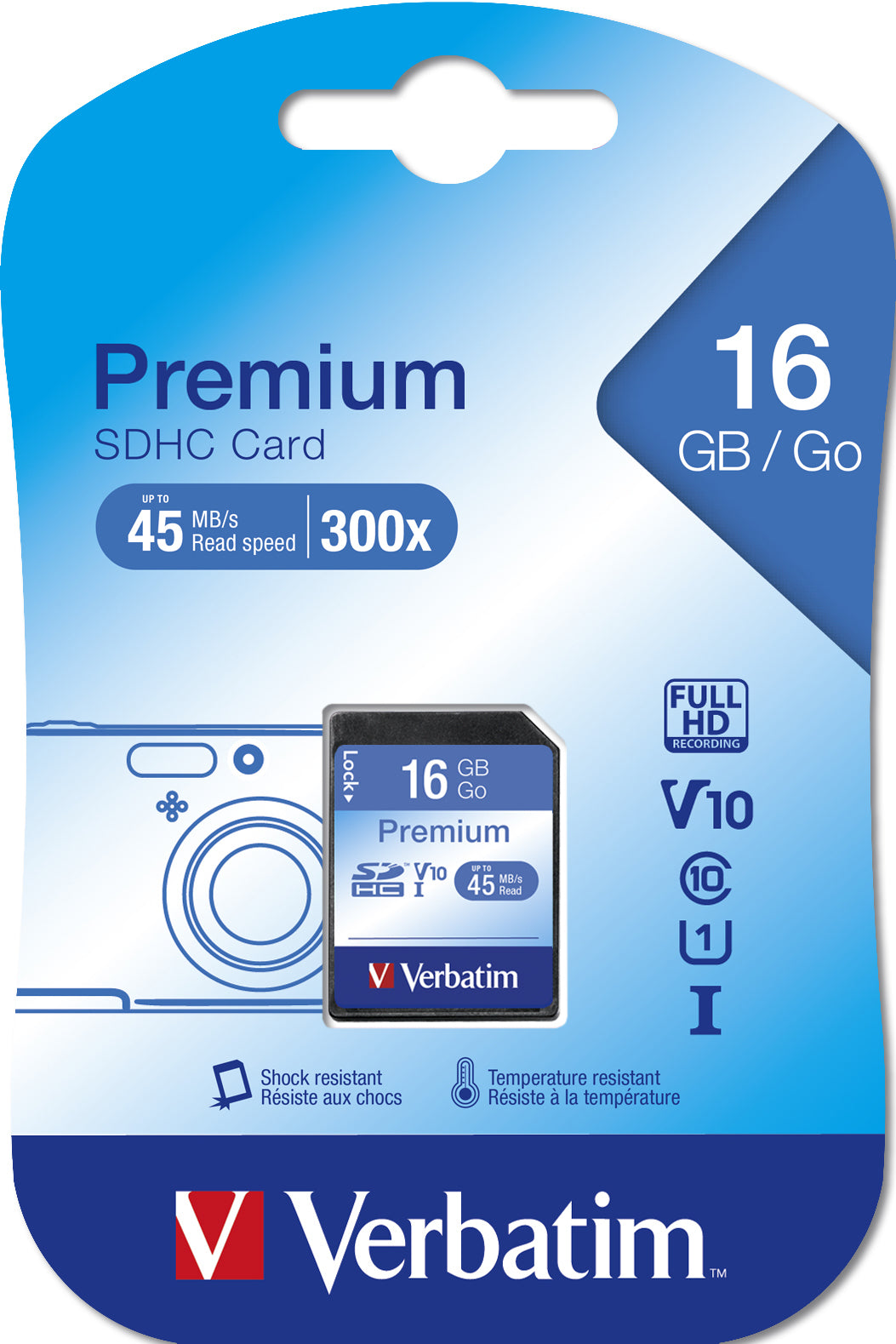 Verbatim SDHC Class 10 Premium Speichergerät – 16 GB, Class 10, Lesen bis 45 MB/s, Schreiben 10 MB/s