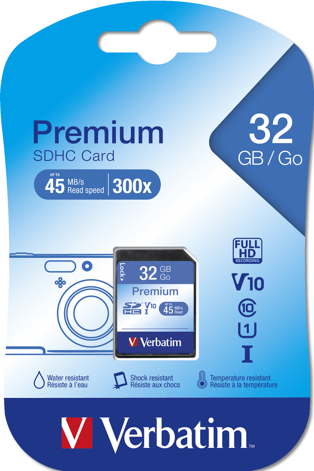 Verbatim SDHC-Speicherkarte – 32 GB, Klasse 10, Lesen bis 45 MB/s, Schreiben bis 10 MB/s