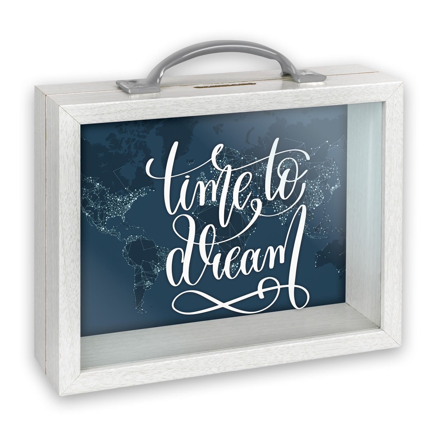 ZEP Spardose Schriftzug – Glas & Metall & Holz, weiss – 17 × 21 × 6,5 cm