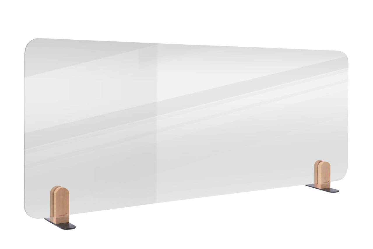 Legamaster Tischtrennwand ELEMENTS – 1600 × 600 mm, Acrylglas, transparent, mit 2 Halterungen, rahmenlos