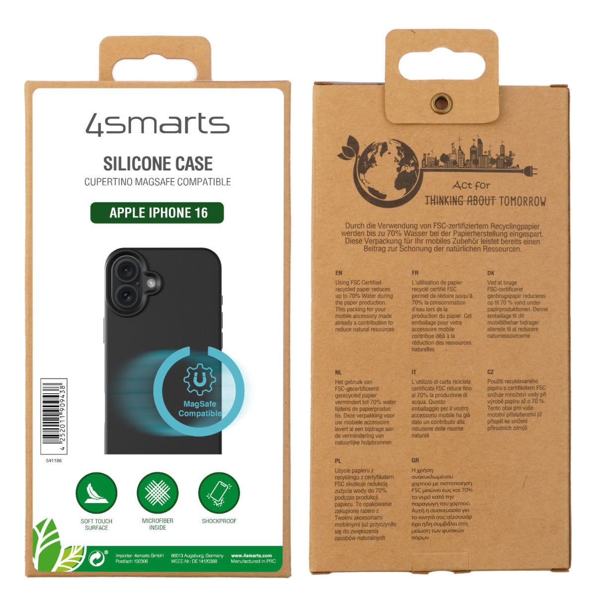 4smarts Backcover – für Apple iPhone 16, MagSafe, Silikon, Schwarz