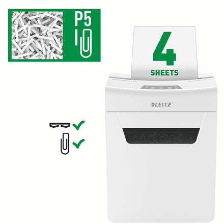 Leitz IQ 4M – Aktenvernichter, DIN P-5, Mikroschnitt 2 × 15 mm, 4 Blatt, 14 l, A4