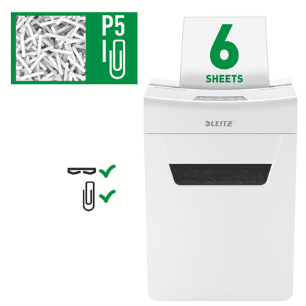 Leitz IQ 6M Protect Premium – Aktenvernichter, DIN P-5, Partikelschnitt 2 × 15 mm, 6 Blatt, 18 l, A4