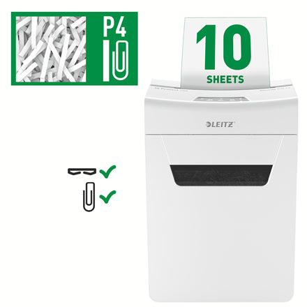 Leitz IQ 10X Protect Premium – Aktenvernichter, DIN P-4, Partikelschnitt 4 × 28 mm, 10 Blatt, 18 l, A4