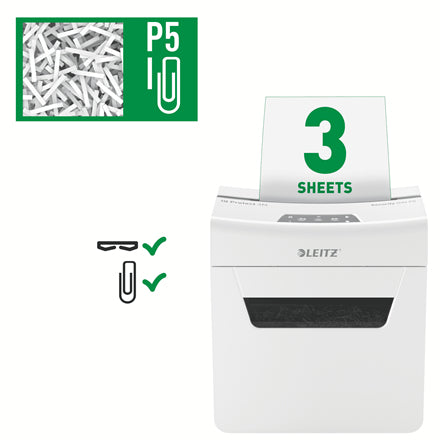 Leitz IQ 3M Protect Premium – Aktenvernichter, DIN P-5, Mikroschnitt 2 × 15 mm, 3 Blatt, 10 l, A4