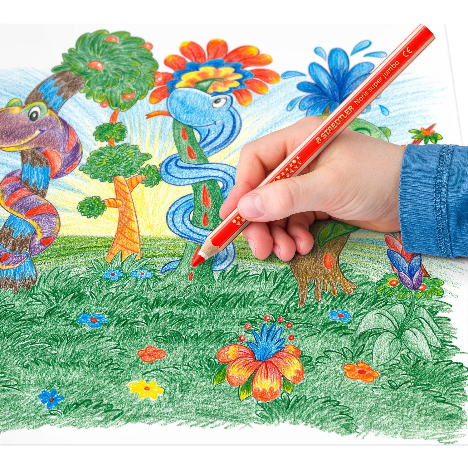 Staedtler Buntstifte Noris super jumbo – mehrfarbig, im Display, mit Spitzer, Ø 6,0 mm, dreikantig