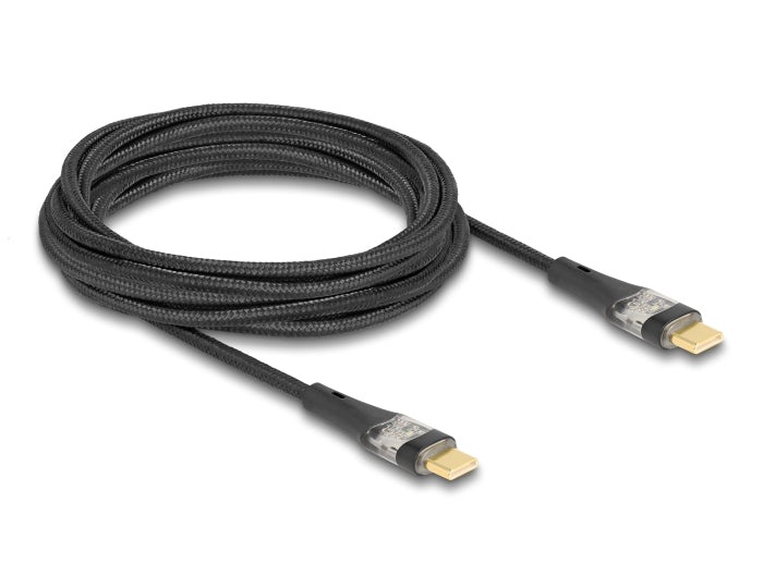 DeLOCK USB-C auf USB-C Kabel – USB 2.0 (480 Mbit/s) – 3 m – PD 100 W – Textilmantel, Leuchtend – Schwarz