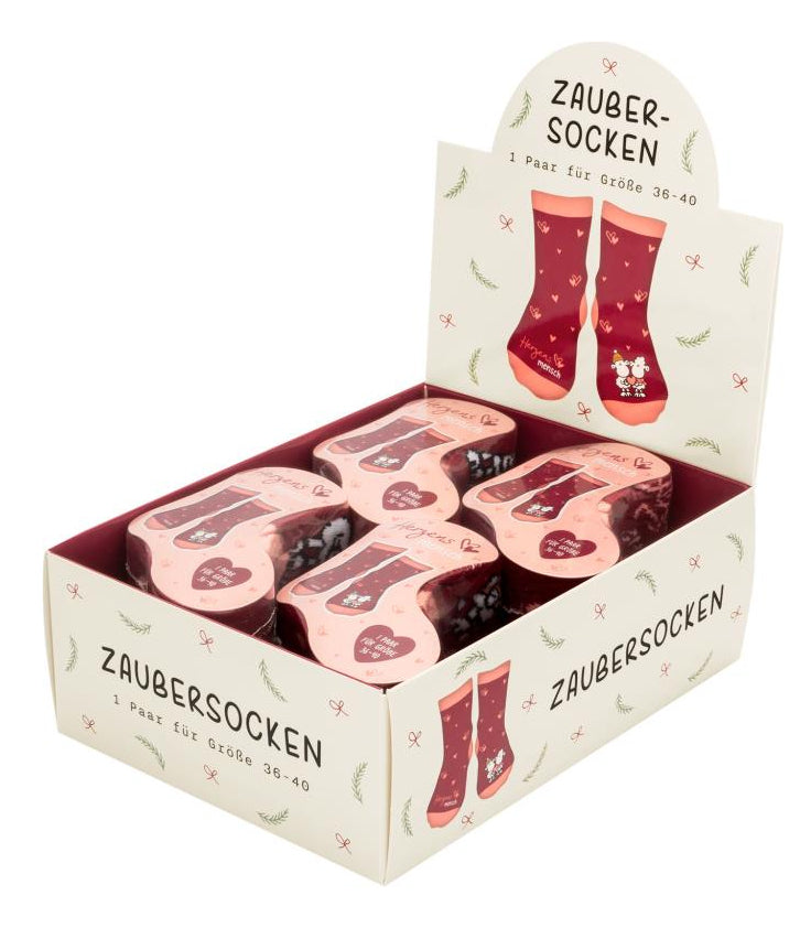 Sheepworld Zaubersocken Herzen – Grösse 36–40, Rot, 80% Baumwolle/15% Nylon/5% Elasthan