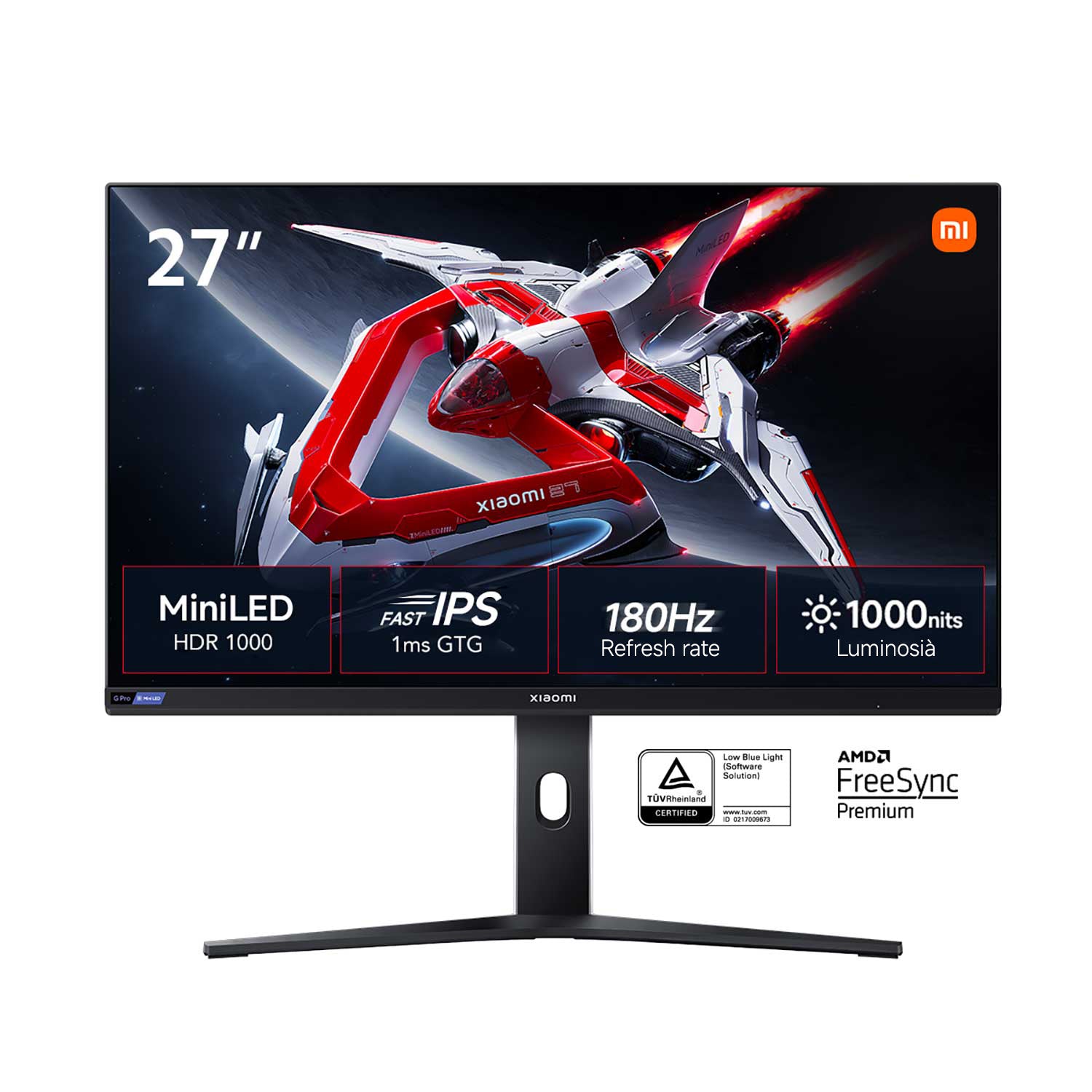 Xiaomi G27 Pro – Monitor, 27", 2560 × 1440 (WQHD), IPS, 180 Hz, 1000 cd/m², FreeSync, VESA 75 × 75, Schwarz