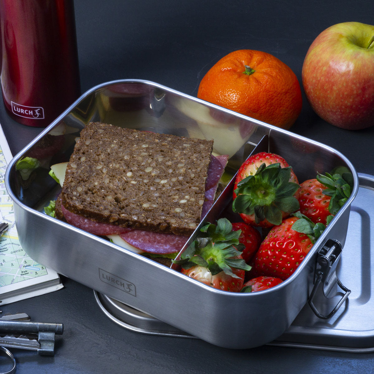 Lurch Lunchbox Snap – 1,2 l, 20 × 15 × 6 cm, Edelstahl 18/10/Kunststoff, Silber, spülmaschinenfest, BPA-frei
