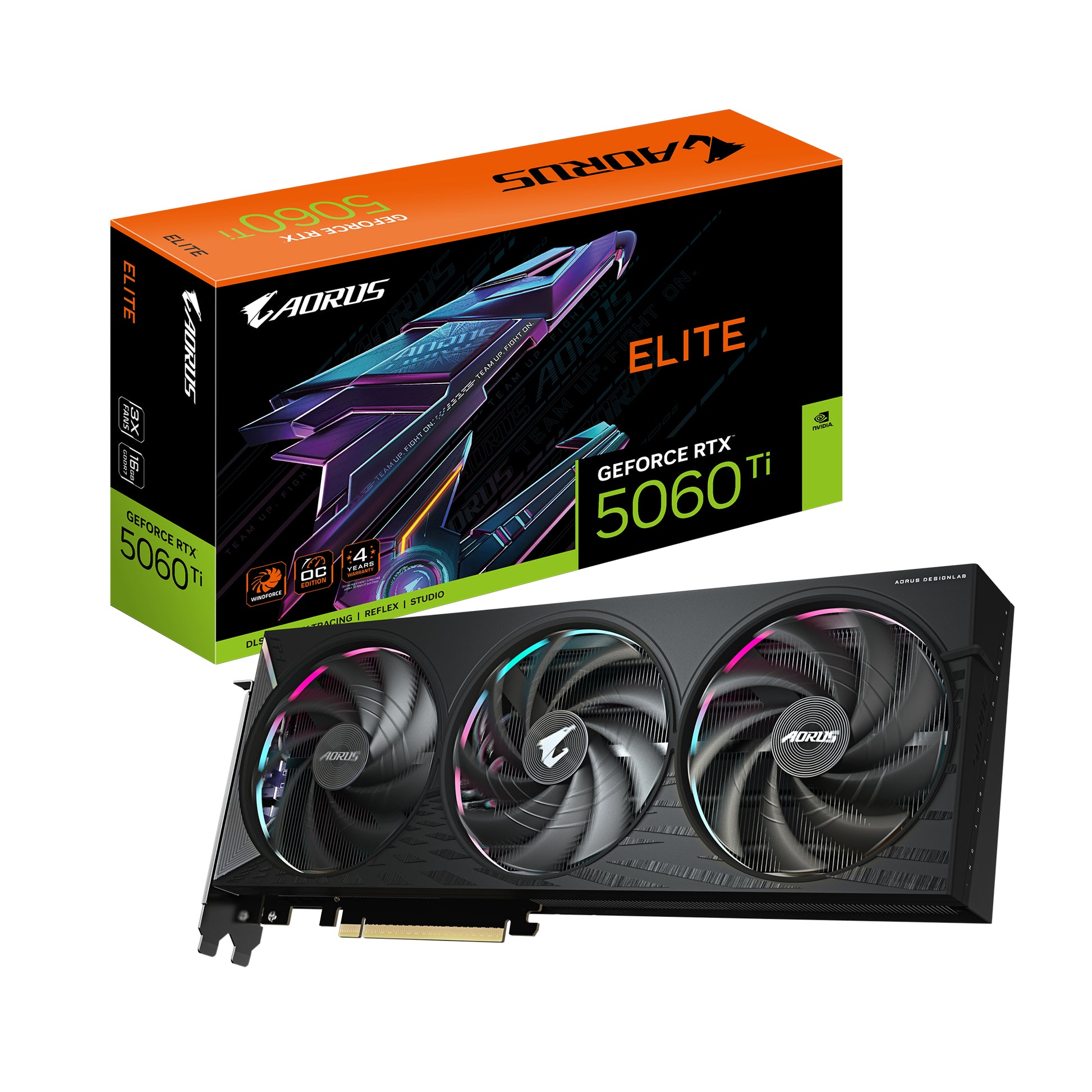 GIGABYTE AORUS GeForce RTX 5060 Ti ELITE 16G – PCIe Grafikkarte – 16 GB GDDR7, 3×DP, 1×HDMI, PCIe 5.0 x16