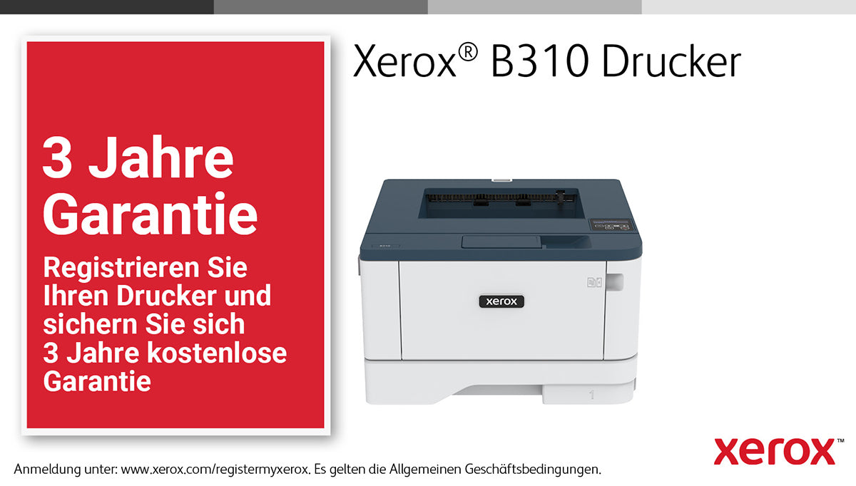 Xerox B310 – Schwarz-Weiss, A4, Duplex, WLAN, LAN, USB, 40 ppm, AirPrint, Mopria
