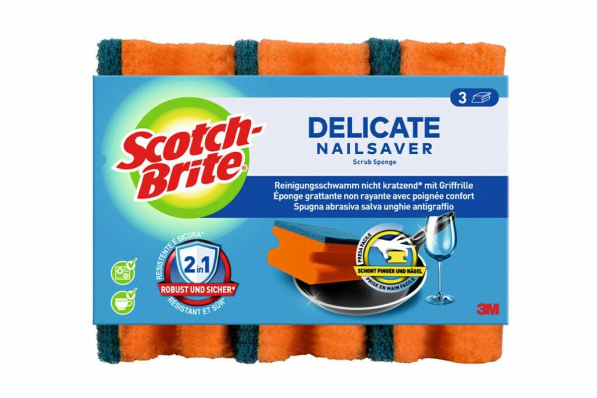 Scotch-Brite Universalschwamm – Kunststoff, 9 × 4,5 × 7 cm, rot, mit Griffleiste, 3 Stk.