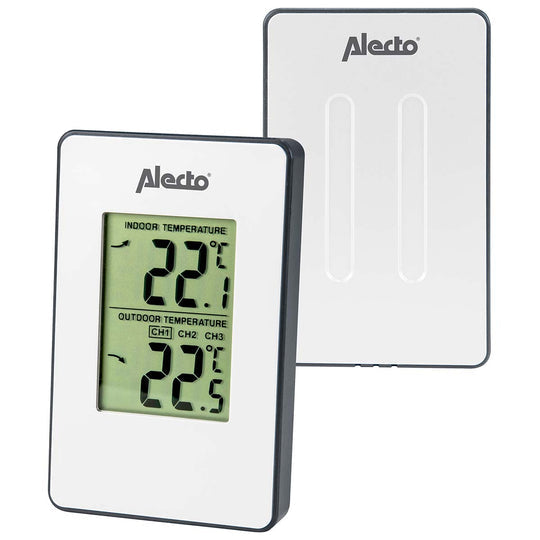 Alecto WS-1050 – Wetterstation, Funk (433 MHz), Innen/Aussen, inkl. Aussensensor – Weiss (2er-Pack)