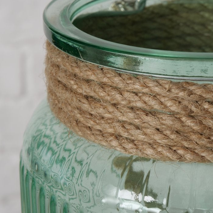 Boltze Windlicht – Glas & Jute & Textil, grün – Ø 13,5 × 21 cm