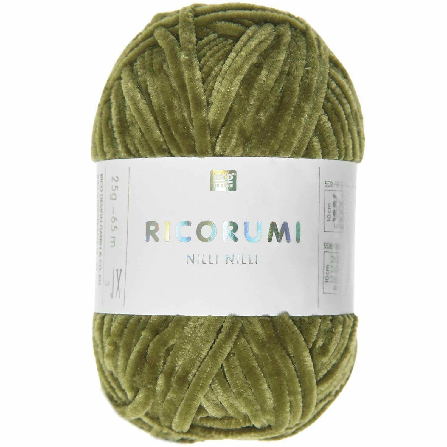 Rico Design Ricorumi Nilli Nilli Garn Olivgrün – 25 g, 65 m, 100% Polyester, Nadel 3 mm