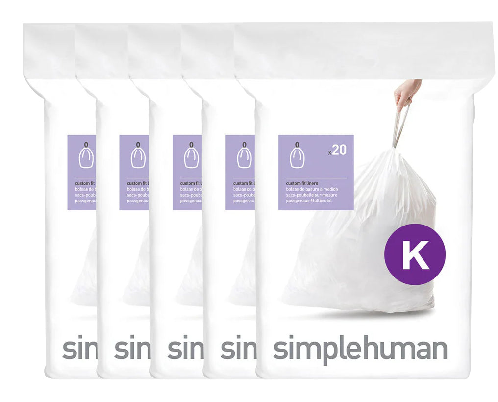 simplehuman Kehrichtsack für Code K – 45 L, mit Zugband, PE, Weiss, 708 × 619 mm, 100 Stk