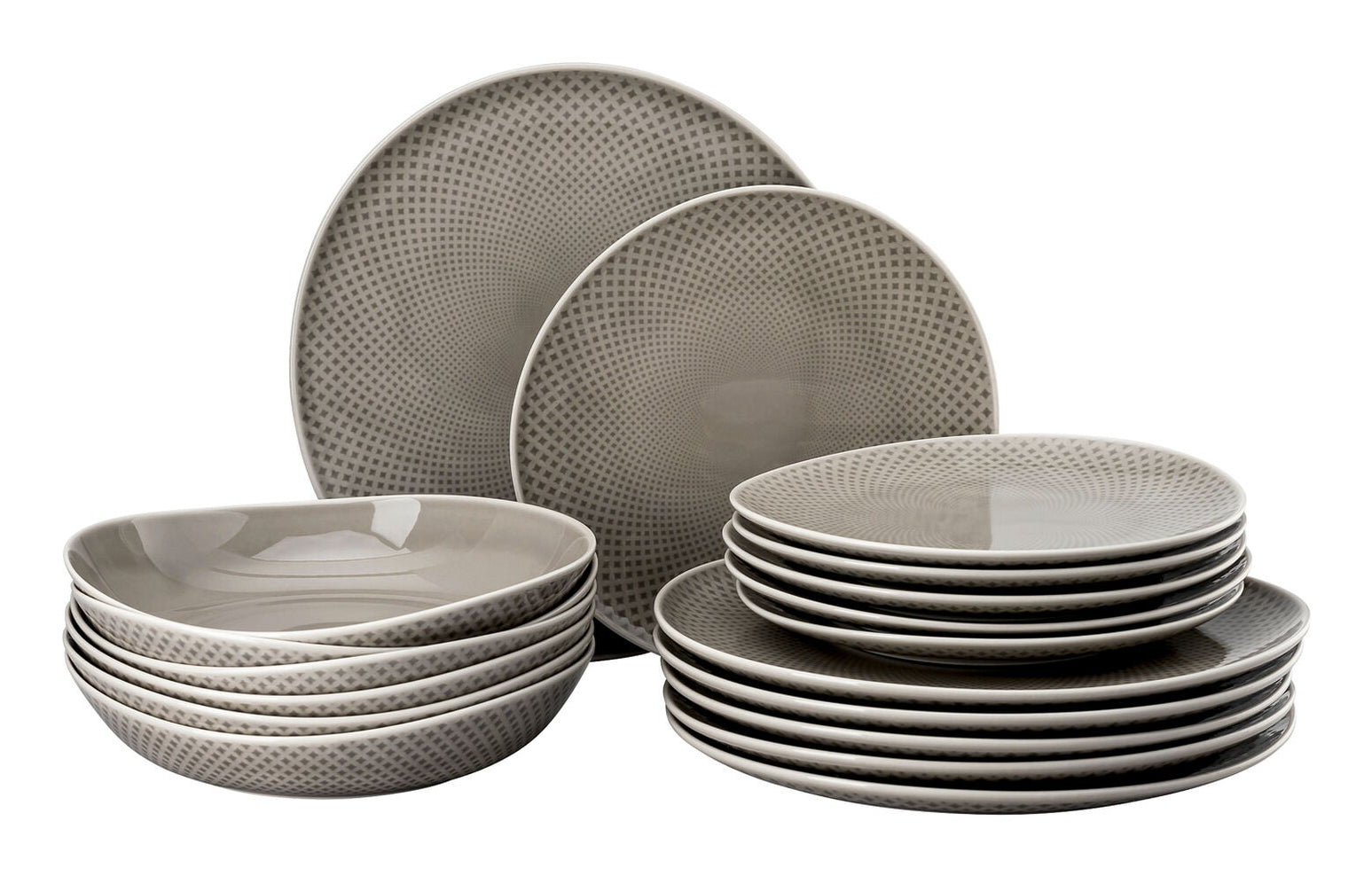 Rosenthal Tellerset Junto Pearl Grey – Set 18-teilig, Ø 27/22 cm, Porzellan, Grau