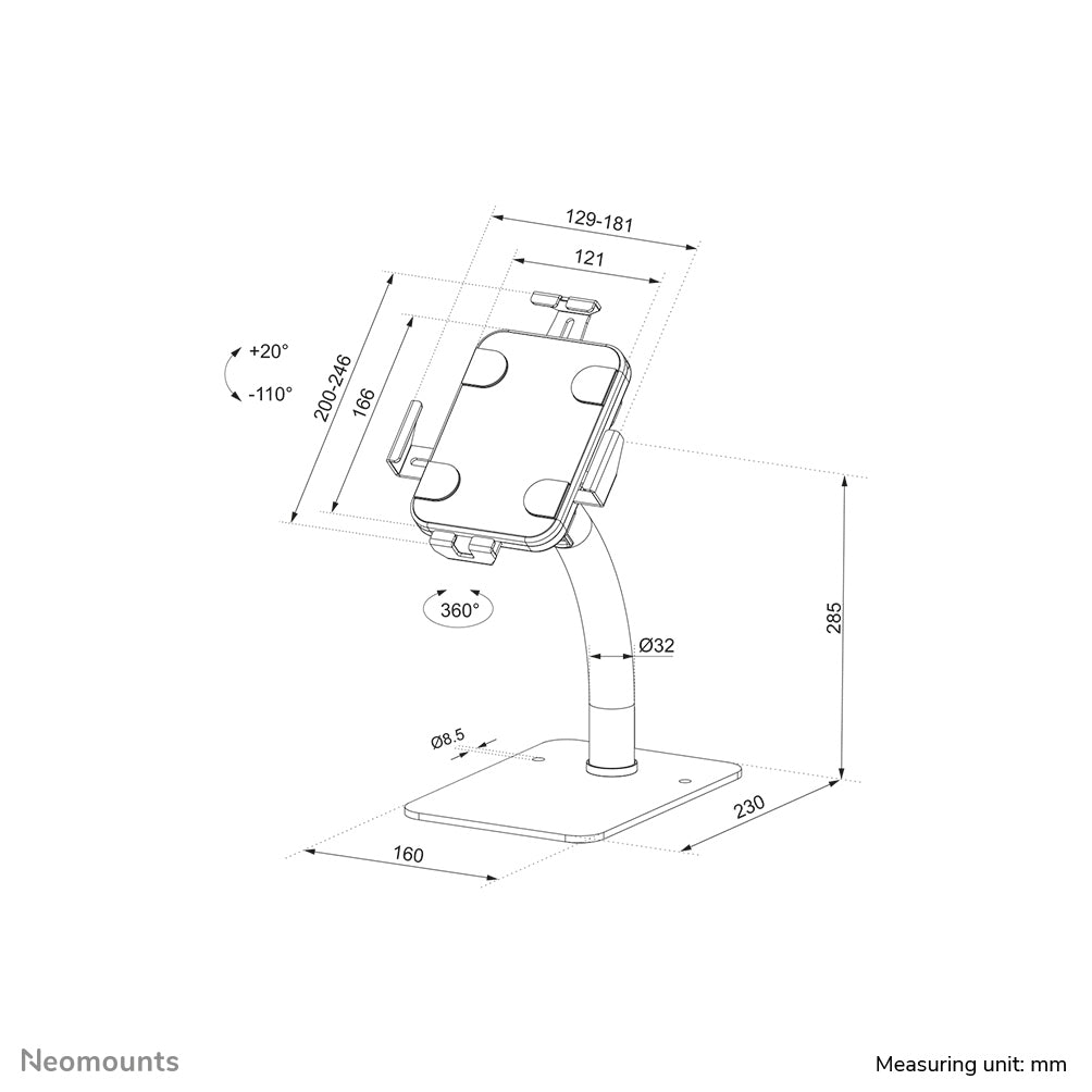 Neomounts DS15-625BL1 Tablet-Tischhalterung für 7,9–11" – abschliessbar – Schwarz