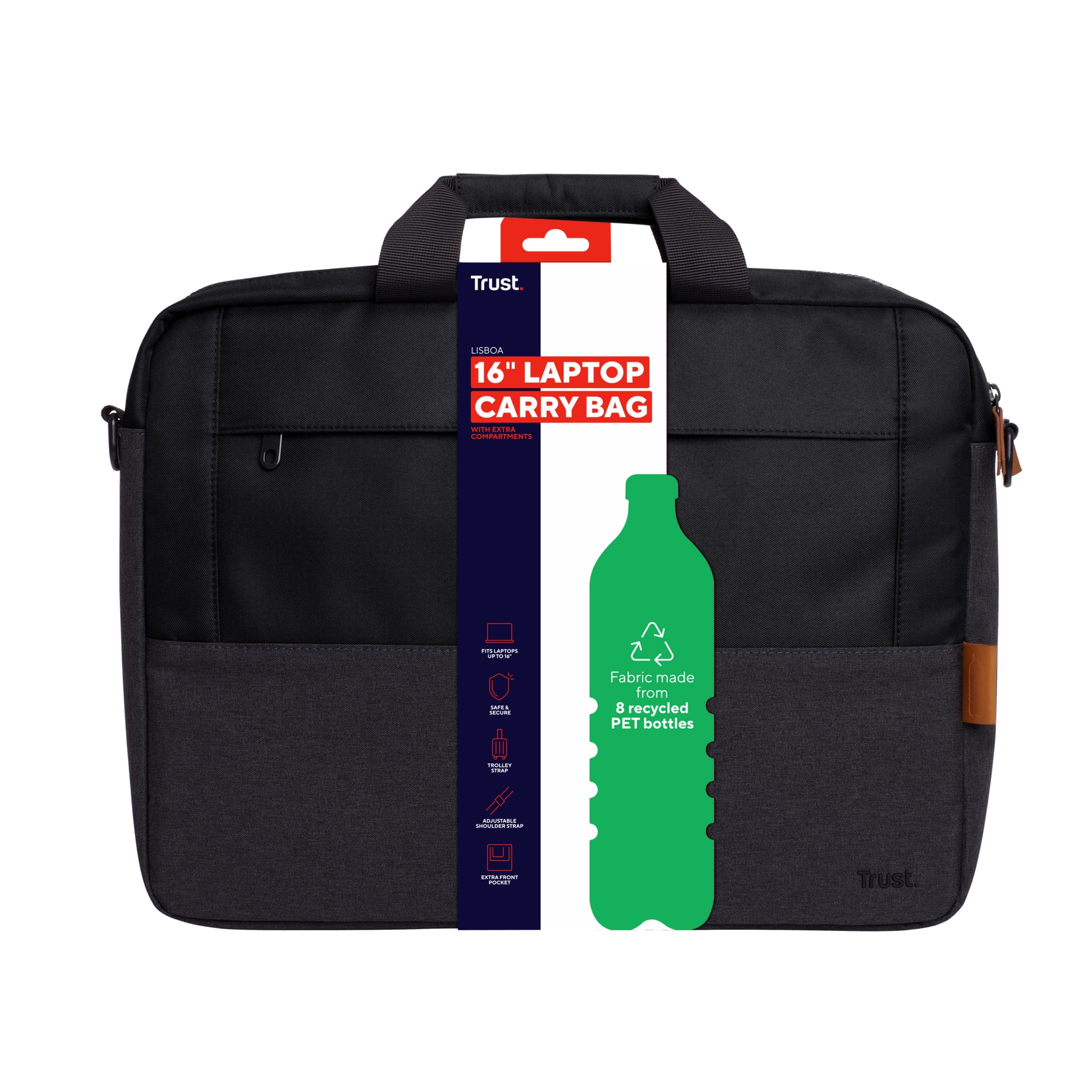 Trust Lisboa Notebook-Tasche für Notebooks bis 16" – wasserdicht, schockresistent – Schwarz