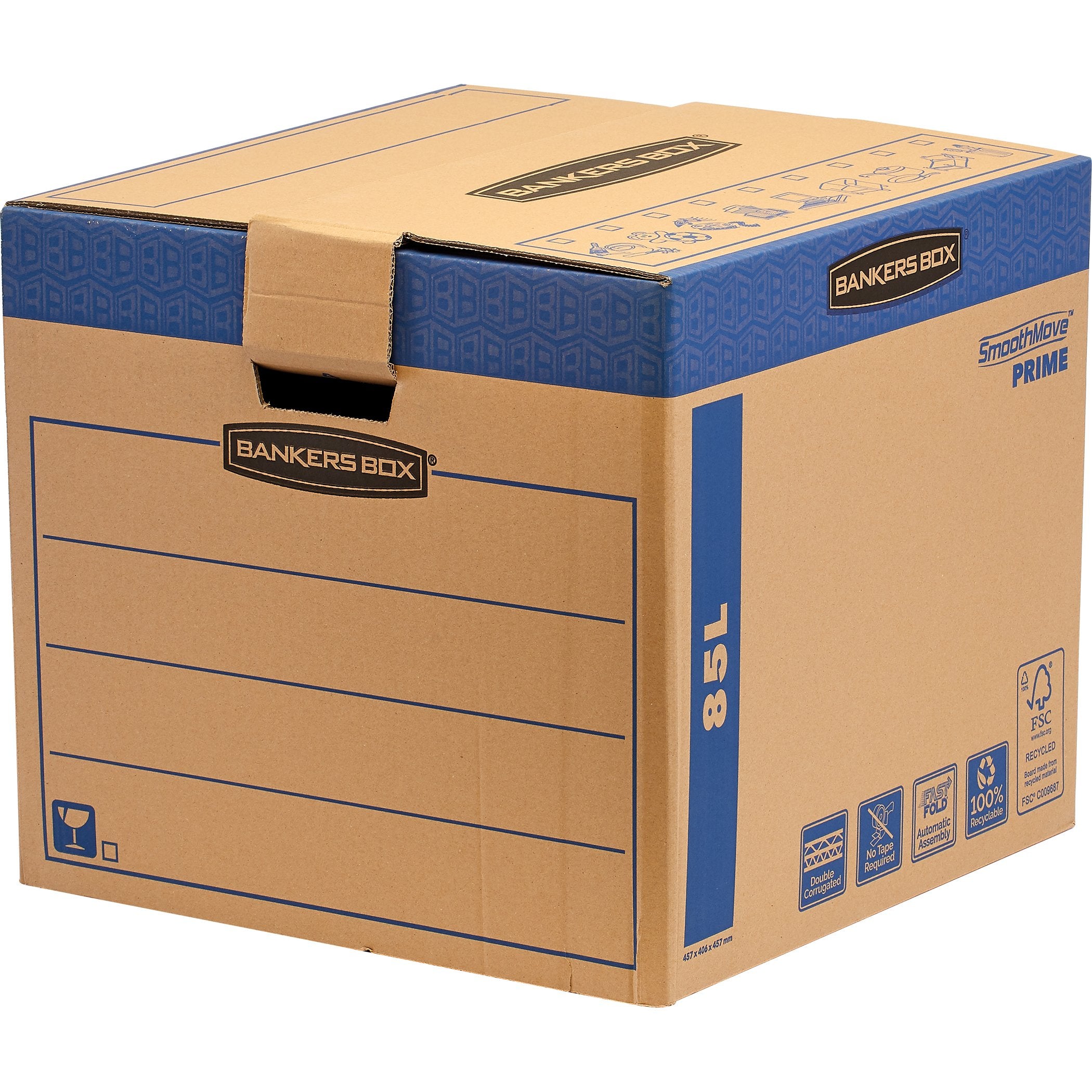 Fellowes Versandkarton SmoothMove – 457 × 457 × 406 mm, 2-wellig, Steckverschluss, Braun, FastFold, FSC – 5 St