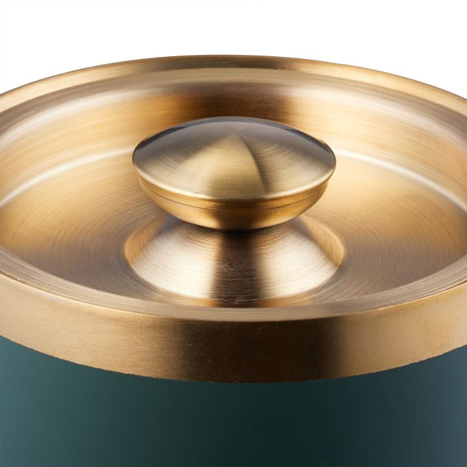 Relaxdays Eiswürfelbehälter – 1,5 l, Edelstahl/Silikon, Gold/Grün, mit Deckel, Ø 15 × 17 cm