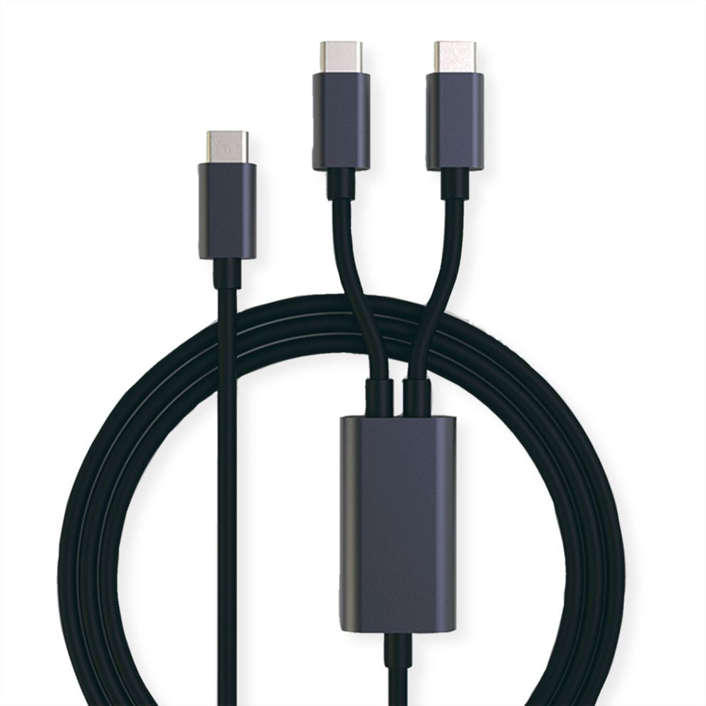 ROLINE USB-C auf 2× USB-C Kabel – USB 2.0 (480 Mbit/s) – 1,85 m – PD 100 W – Geschirmt – Schwarz
