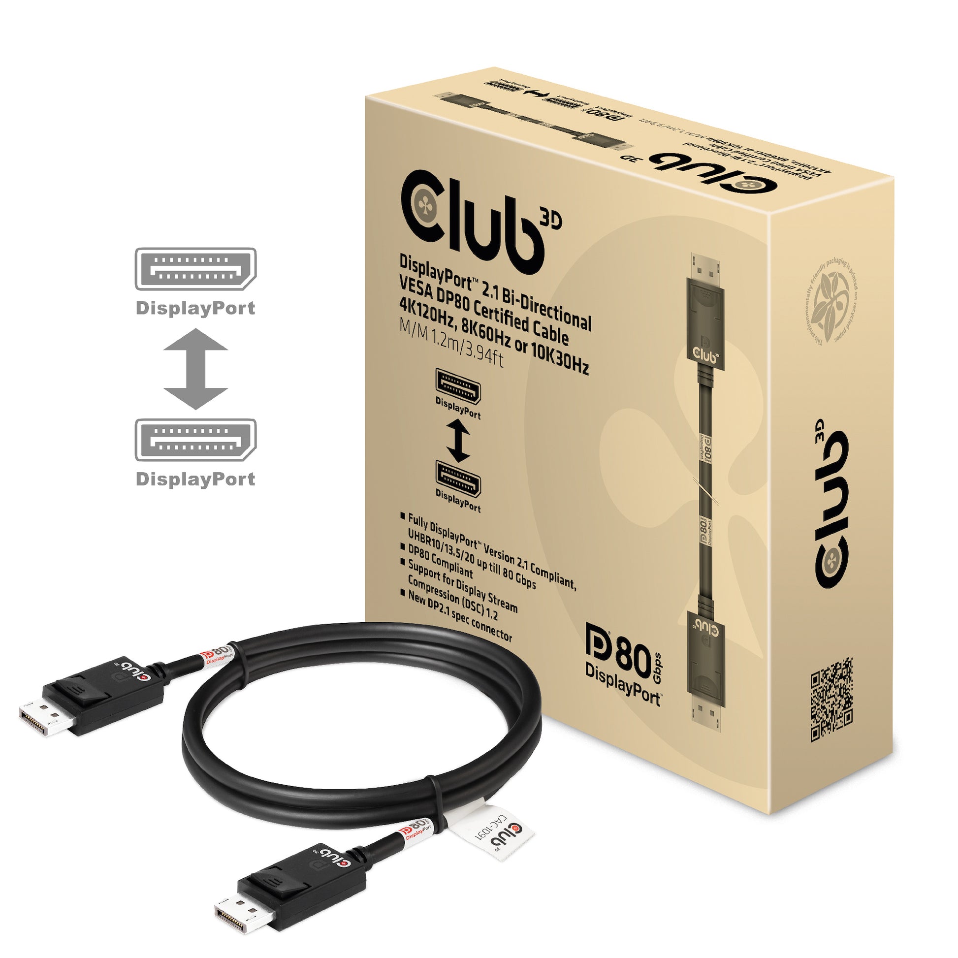 CLUB3D DisplayPort Kabel DP 2.1 8K 60 Hz – 1,2 m