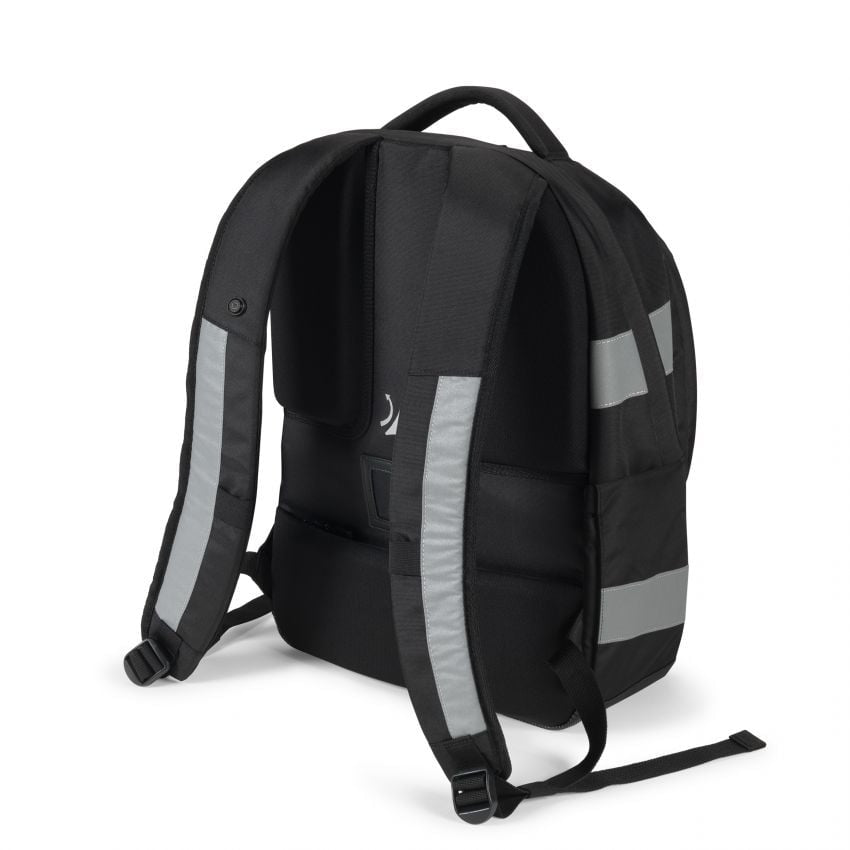 DICOTA REFLECTIVE – Notebook-Rucksack – 25 l, rPET, schwarz, Reflexstreifen