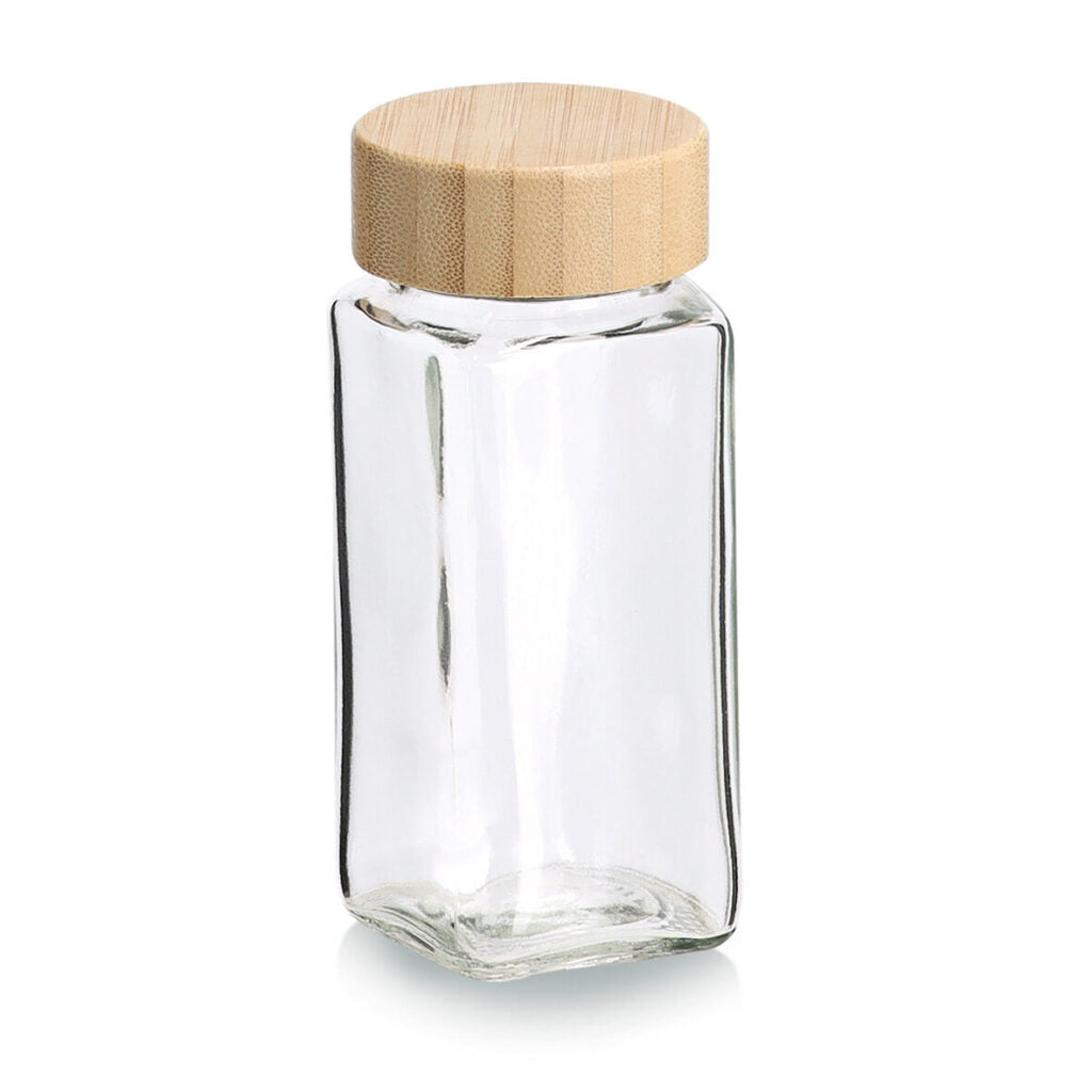 Zeller Present Vorratsdose 120 ml, 4,5 × 4,5 × 11 cm, Glas/Bambus/Polypropylen (PP), transparent/braun