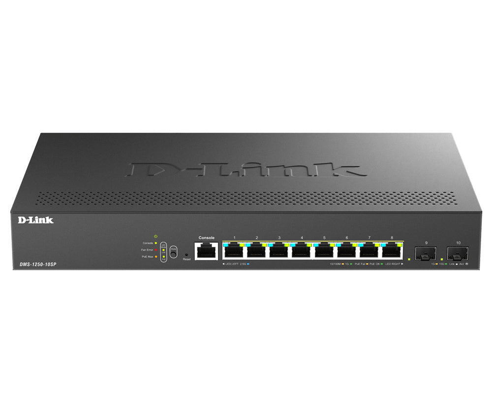 D-Link DMS-1250-10SP/E – Managed Switch – 8×2.5G, 2×SFP+, L2, PoE++ 240 W, 19" Rack