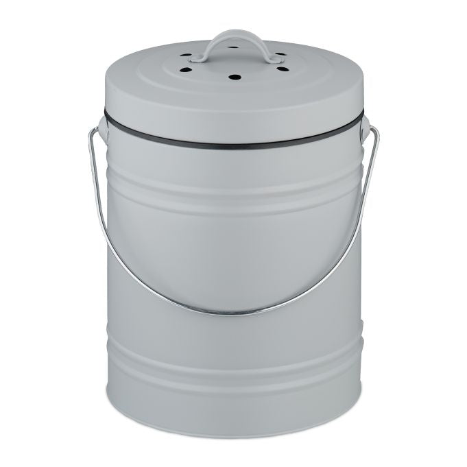 Relaxdays Komposteimer 10051223_111 – 5 l – Eisen, Oval – Grau – mit Geruchsfilter