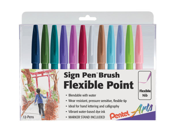 Pentel Brush Pen Pastell – Pinselspitze, 12 Farben