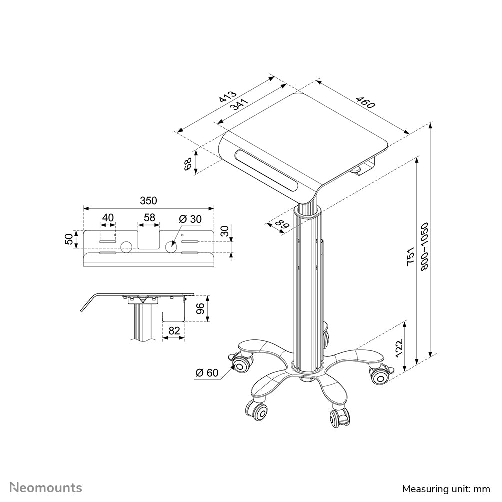 Neomounts Boden-Prospektständer Mobile Laptop Cart – mit Rollen, Silber/Weiss