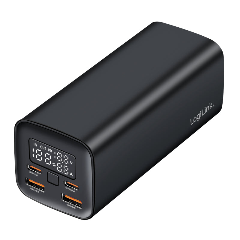 LogiLink Powerbank 20'000 mAh – 65 W PD, 2× USB-C, 2× USB-A, schwarz