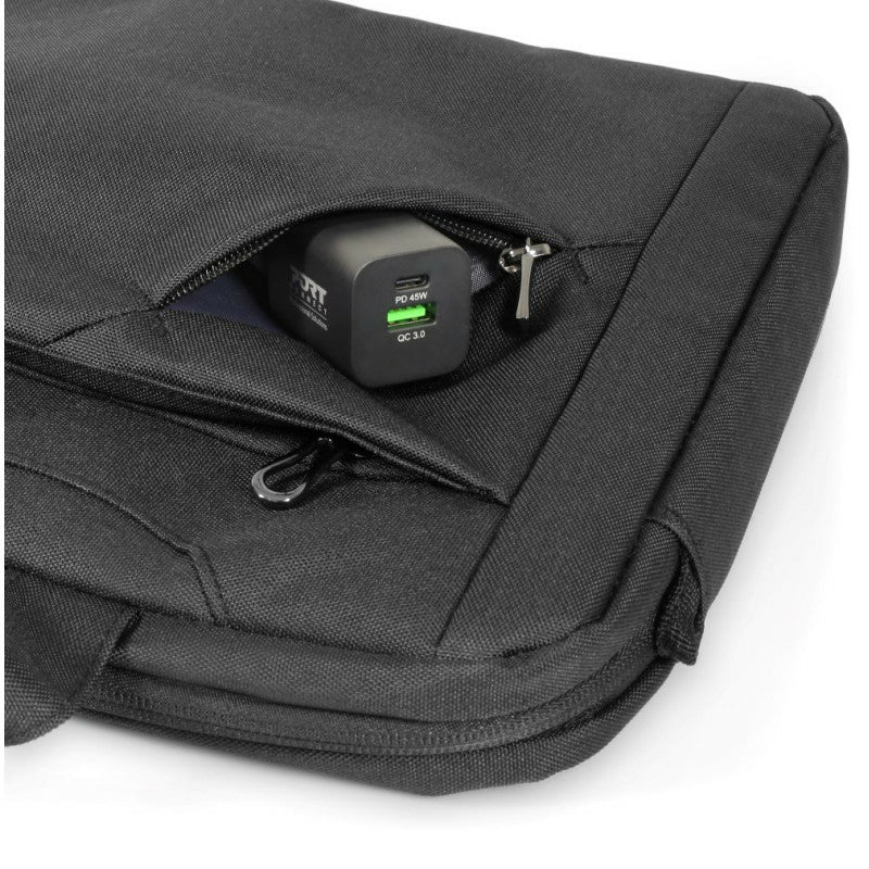 Port Designs Notebook-Tasche für Laptops bis 15,6" – Gepolstertes Laptopfach, Trolley-Haltegurt – Schwarz