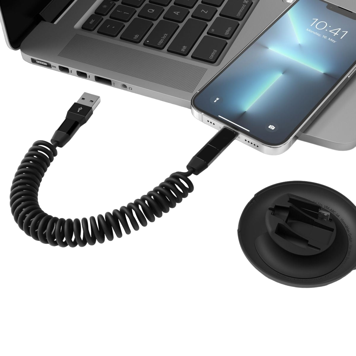Vonmählen USB-C auf Micro-USB-B Kabel – USB 2.0 (480 Mbit/s) – 0,9 m – Spiralkabel – Schwarz